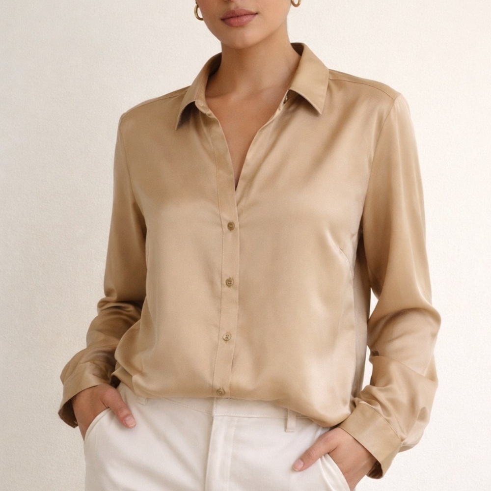 Ann Taylor Beige Button-Up Blouse - Picture 1 of 6
